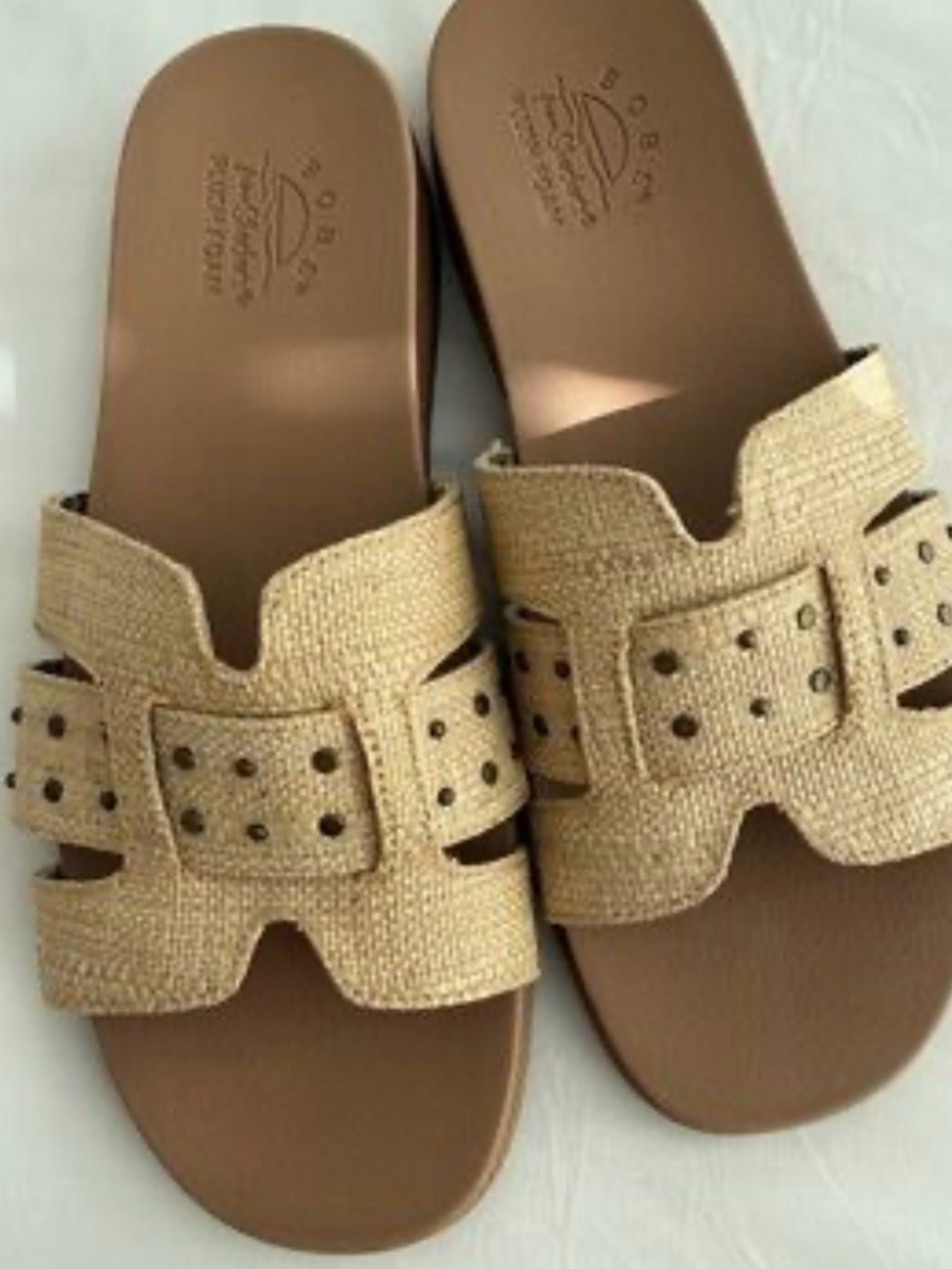 BOBS from Skechers Raffia Slide Sandals in Natural Tan